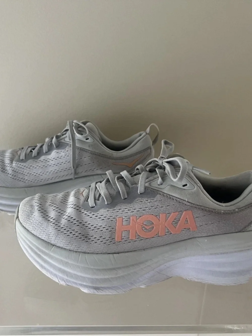 Hoka One One Bondi Womens Size 9b Gray Peach Running Cushioned Sneaker
